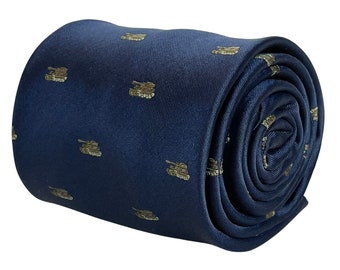 navy blue tie with army tank camo design by Frederick Thomas
