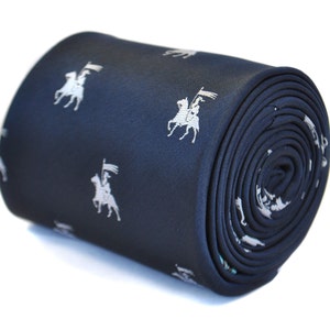 navy blue tie with medieval knight jousting design  by Frederick Thomas FT2127