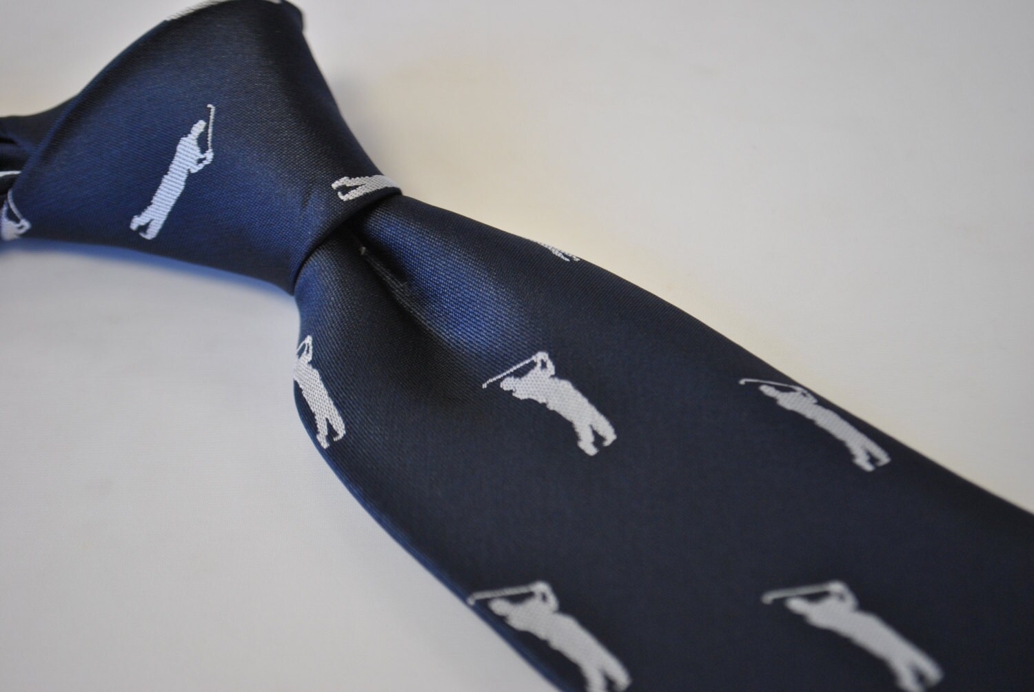 Men Tie - Navy Blue Golf Embroidered Micro Fiber Necktie For Men