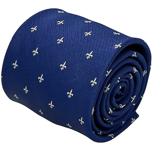 royal blue tie with fleur de lis (lys) design  by Frederick Thomas