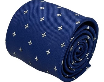 royal blue tie with fleur de lis (lys) design  by Frederick Thomas