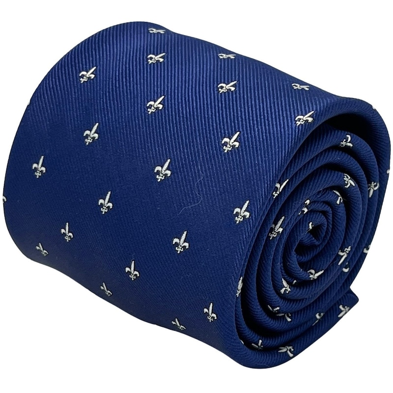 Cravate Clj Charles Le Jeune - Microfibre Bleu Roi Avec Motifs Fleurs De Lys - Classique Et Élégante - Neuf Avec Étiquettes