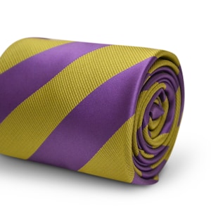 gold mustard yellow and purple barber striped tie by Frederick Thomas FT3510