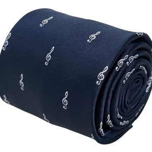 Frederick Thomas navy dark blue tie with treble clef music-al note design