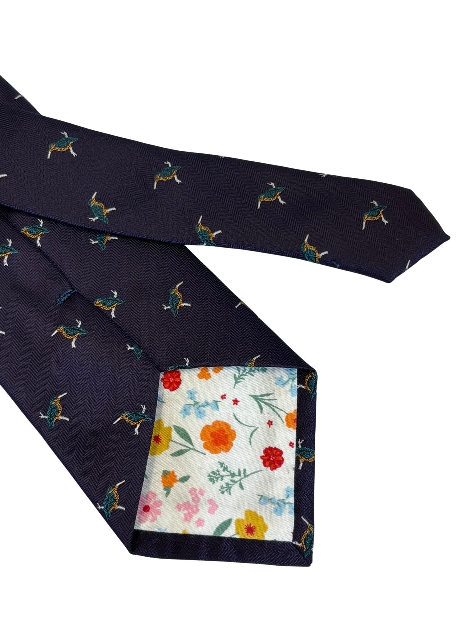 Cravatta blu navy con shooting hunter ricamato disegno con