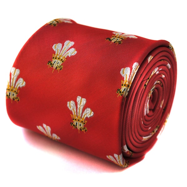 red prince of wales feathers tie  with signature floral design to the rear by Frederick Thomas FT785