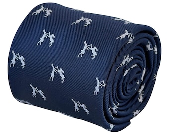 Navy Blue Boxing Hares Tie, Hare Necktie, Country Wildlife Gift for Him, British Countryside Men’s Tie – Frederick Thomas London