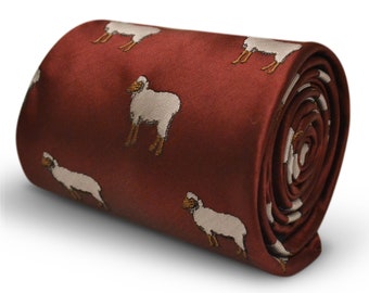 maroon men&#39;s tie with sheep design by Frederick Thomas FT3485