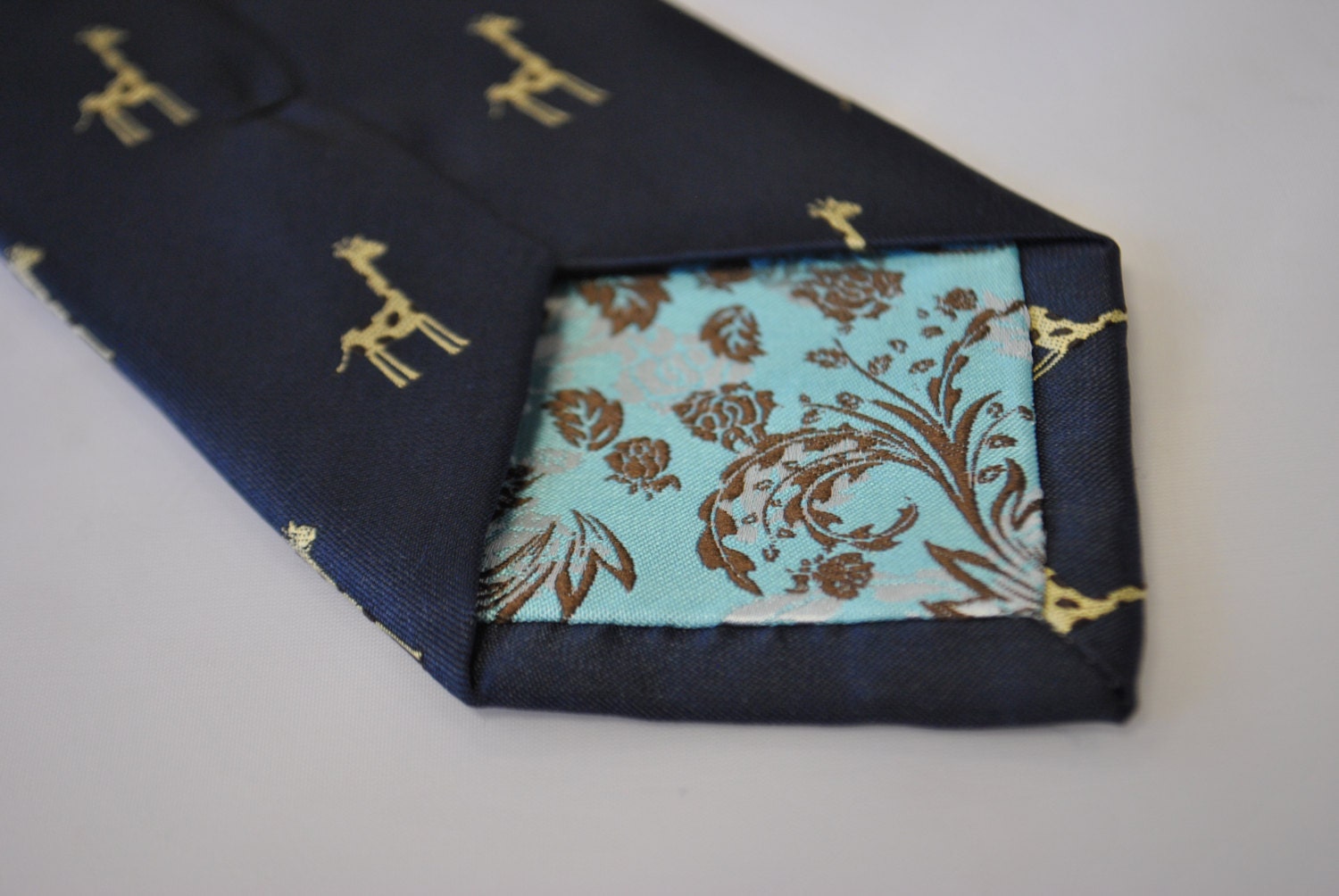Navy Blue Tie With Giraffe Embroidered Design With Signature - Etsy