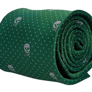 dark emerald green mens tie with skull quirky design by Frederick Thomas