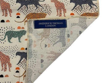 Frederick Thomas cream jungle cheetah design cotton pocket square