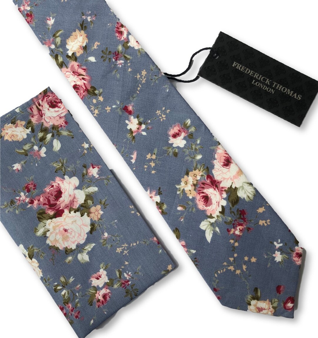 Frederick Thomas Matching Cotton Denim Medium Blue With Pink Flower ...