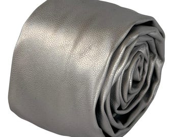 Silver Leather Look Skinny Tie for Men, Metallic 5cm Slim Necktie, Wedding Party Disco Tie - Frederick Thomas Ties