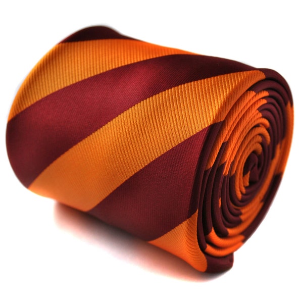 burnt orange and burgundy barber striped mens tie by Frederick Thomas FT1432