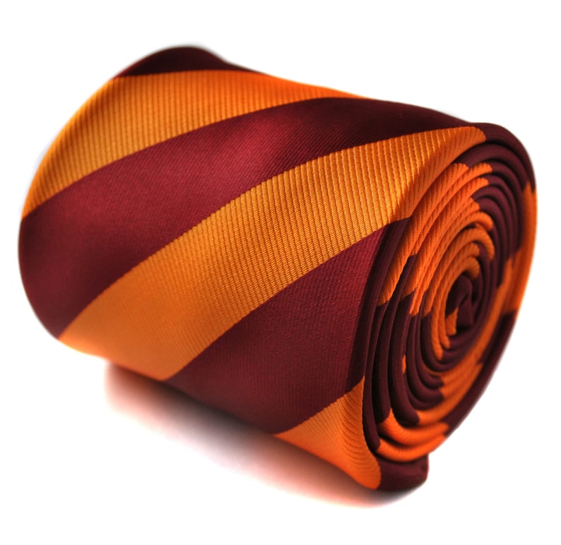 burnt orange and burgundy barber striped mens tie by Frederick Thomas FT1432 image 1