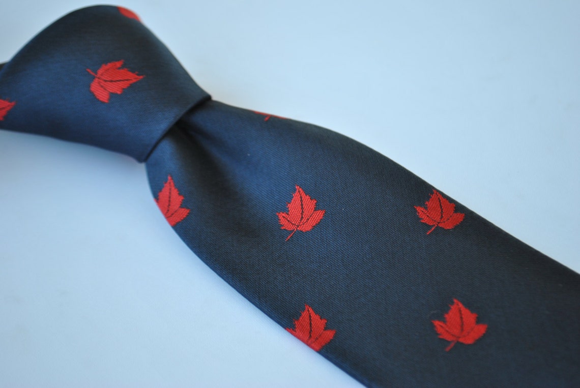Navy Blue Tie With Canadian Maple Leaf Design With Signature Etsy UK