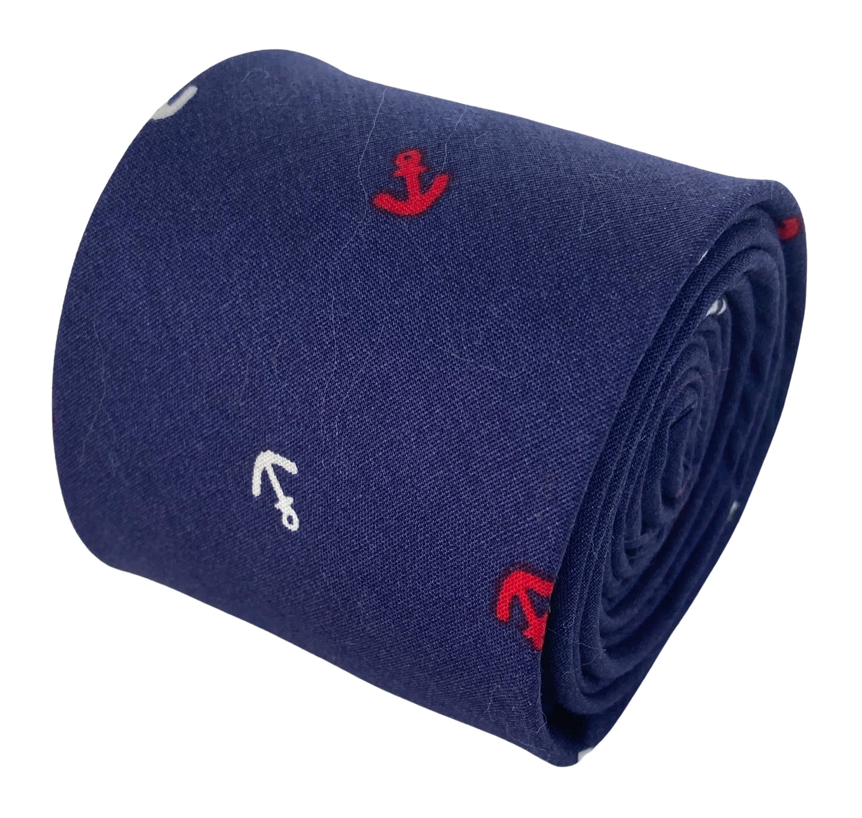 Frederick Thomas navy nautical anchor design mens cotton tie