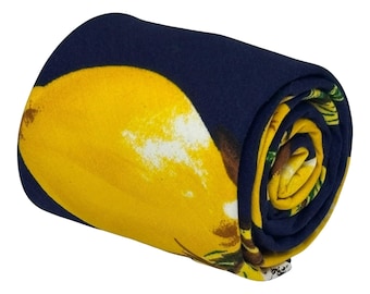 navy lemon design tie dark blue 100% cotton 8cm classic width by Frederick Thomas