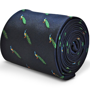 navy tie with peacock embroidered design  by Frederick Thomas FT3204
