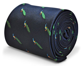 navy tie with peacock embroidered design  by Frederick Thomas FT3204