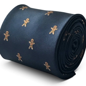 Frederick Thomas navy tie with Christmas festive gingerbread man design FT3451