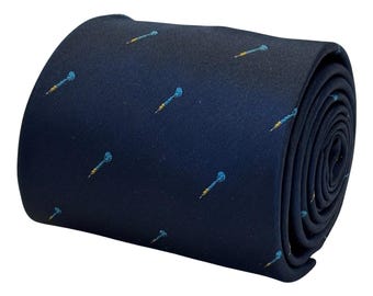 navy blue mens tie with darts arrows flechettes Pfeilwurfspiel design classic 8cm width by Frederick Thomas
