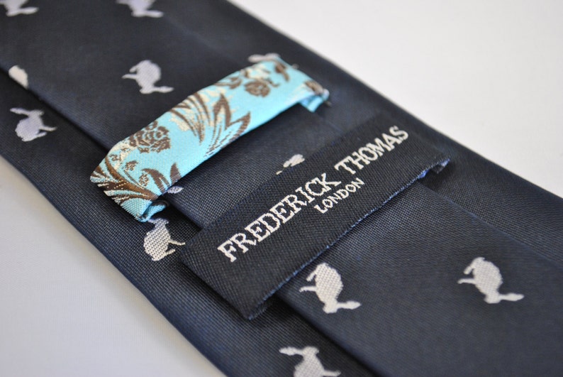 Navy blue tie with rabbit design with signature floral design | Etsy