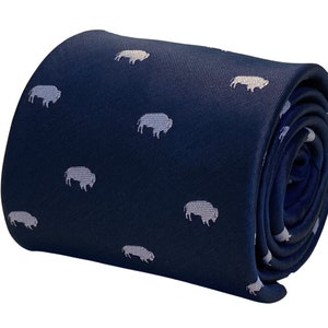 navy mens tie with buffalo quirky design gift by Frederick Thomas