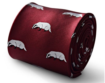 burgundy maroon tie with badger design by Frederick Thomas FT3336
