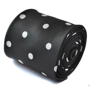 black and white polka spot mens classic width tie by Frederick Thomas FT1454