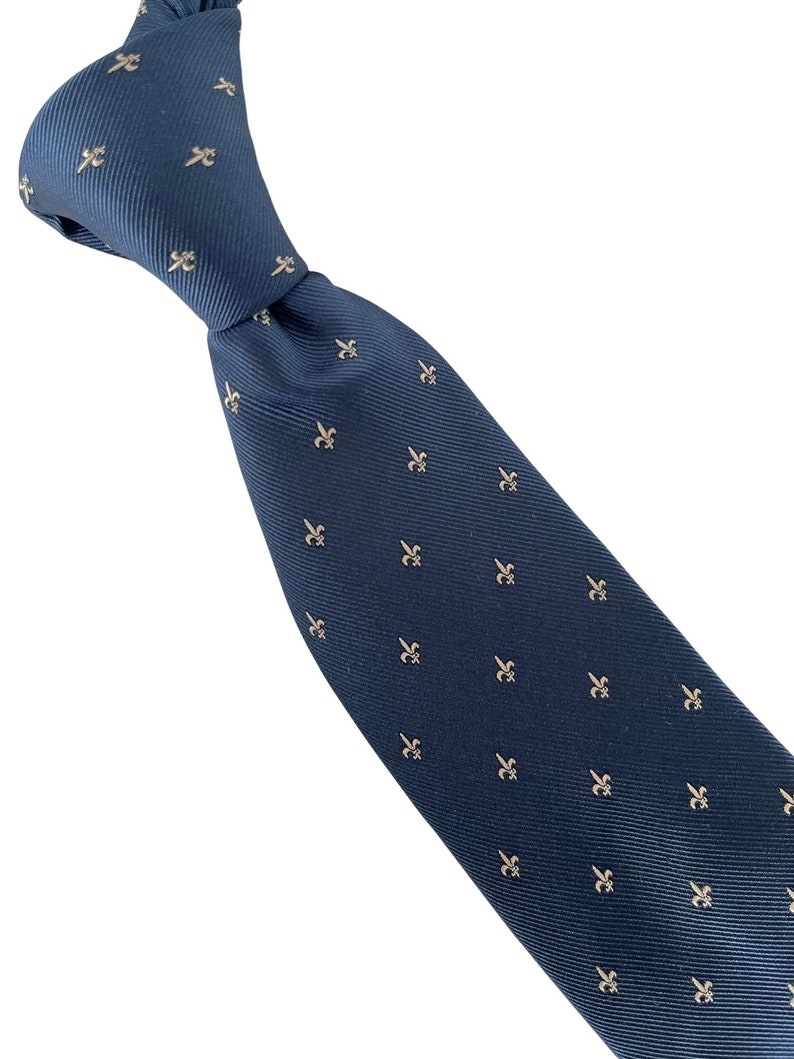 Marineblaue dunkelblaue Krawatte von Frederick Thomas mit goldener Lilie Lilie Bild 5