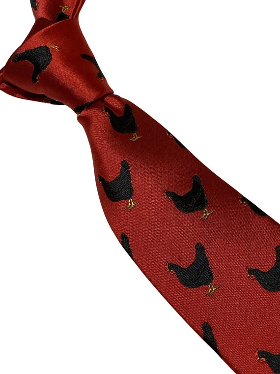 Red Men-s Tie With Black Chicken Rooster Quirky Embroidered - Etsy