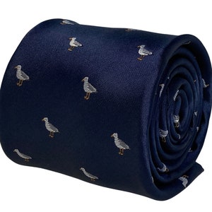 navy mens tie with seagull bird quirky design by Frederick Thomas