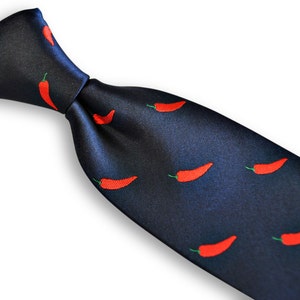 navy blue tie with chilli design with signature floral design to the rear by Frederick Thomas FT3243 image 2