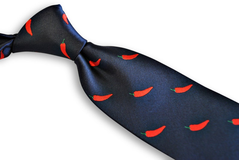 navy blue tie with chilli design with signature floral design to the rear by Frederick Thomas FT3243 image 2