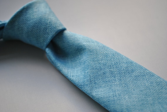 light blue skinny cotton style textured tie by Frederick Thomas FT1810