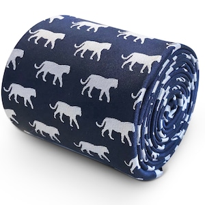 navy blue men-s tie with tiger design classic necktie jungle by Frederick Thomas