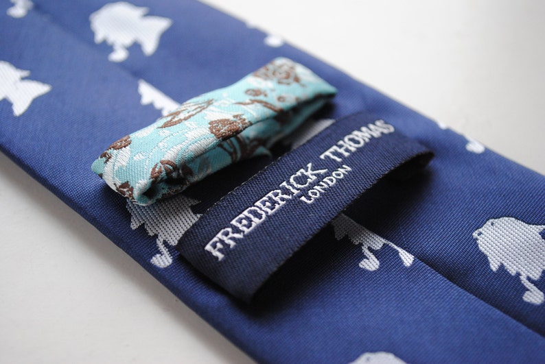 navy tie with sherlock holmes design and signature floral design to rear by Frederick Thomas FT624 image 4