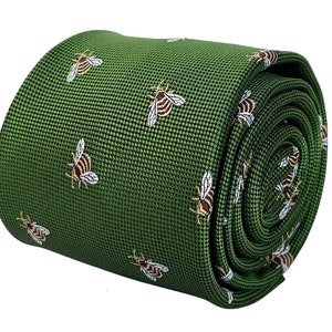 fern apple green mens tie or adult kids bow tie with honey bumble-bee design