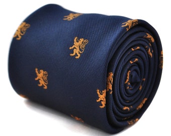 Navy tie with scottish lion design  by Frederick Thomas FT1789