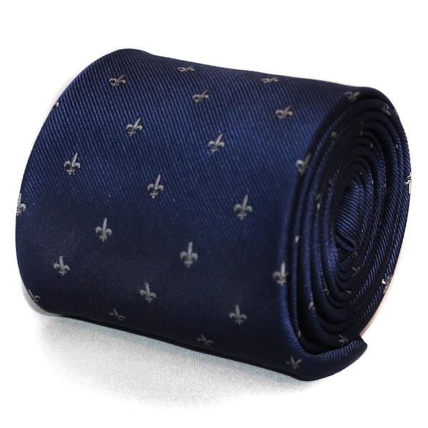 navy blue tie with fleur de lis (lys) design  by Frederick Thomas FT644