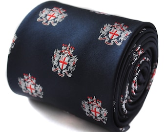Corbata azul marino con diseño de la corporación de la ciudad de Londres y diseño floral exclusivo en la parte trasera de Frederick Thomas FT768