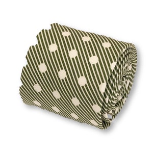 dark forest green and white striped polka spot mens cotton tie