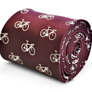 maroon mens tie with bicycle design with signature floral design to the rear by Frederick Thomas FT3235