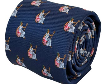 Navy Blue Britannia Tie, British Union Jack Necktie, Great Britain UK Gift for Him, Patriotic Novelty Men’s Tie – Frederick Thomas