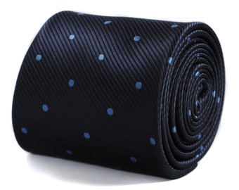 navy and blue polka dot tie with signature floral design to rear by Frederick Thomas FT201