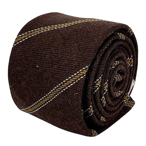Frederick Thomas chocolate brown and yellow gold club striped school style cotton tie