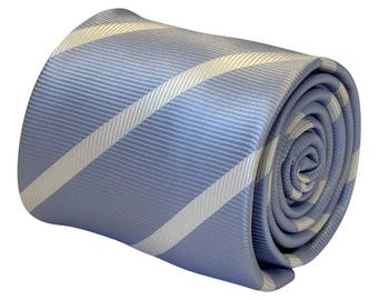 light blue mens tie with white stripe powder baby classic 8cm width by Frederick Thomas