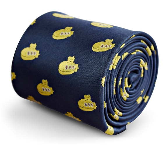 Navy tie with yellow submarine embroidered design by | Etsy