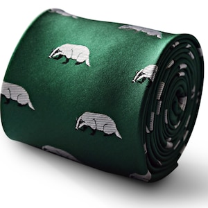 dark green tie with badger embroidered design by Frederick Thomas FT3339